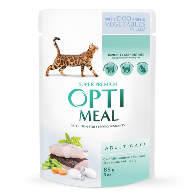 OPTIMEAL Вологий корм для котів з тріскою і овочами в желе 12х85 гр
