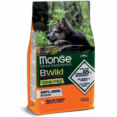 Monge dog BWild Grain free Puppy & Junior качка 15 кг