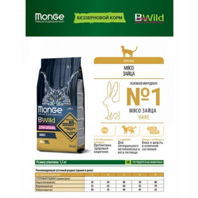 Monge cat BWild Low Grain м'ясо зайця 10 кг
