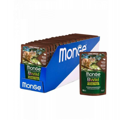 Влажный Беззерновой корм для кошек крупных пород Monge (Монж) cat BWild Grain free WET буйвол 85гр*28шт