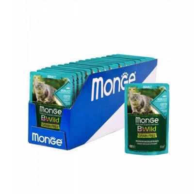 Monge cat BWild Grain free WET тріска з креветками та овочами 85гр*28шт