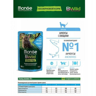 Monge cat BWild Grain free WET анчоус з овочами 85гр*28гр