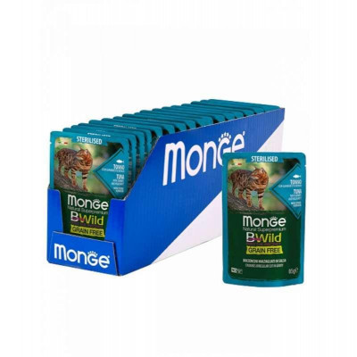 Влажный беззерновой корм для стерилизованных кошек Monge (Монж) Grain free WET Sterilised тунец 85гр*28шт