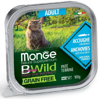 Monge cat BWild Grain free WET Adult  анчоус з овочами 100гр*39шт