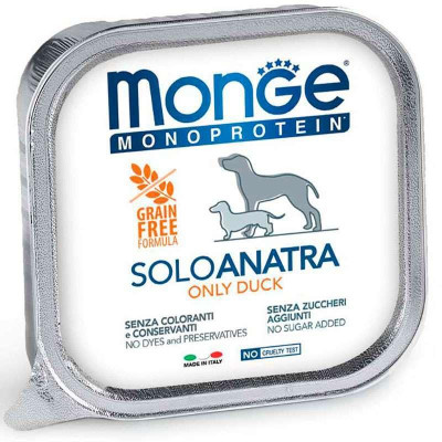 Влажный монопротеиновый корм для собак Monge (Монж) dog SOLO 100% паштет с уткой 150гр*24шт