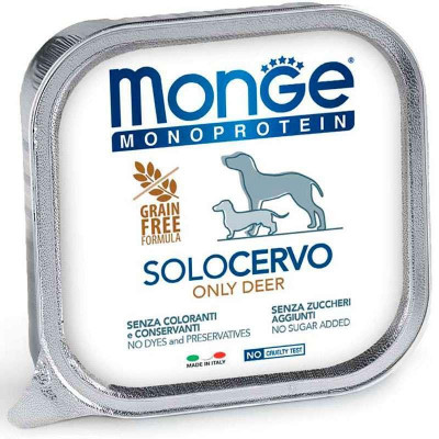 Влажный монопротеиновый корм для собак Monge (Монж) dog SOLO 100% паштет с олениной 150гр*24шт