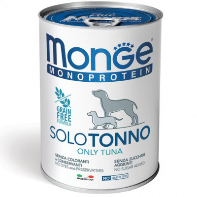 Влажный монопротеиновый корм для собак Monge (Монж) dog SOLO 100% паштет с тунцом 400 гр
