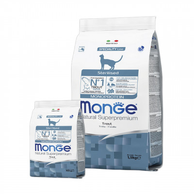 Сухой монопротеиновый корм для стерилизованных кошек Monge (Монж) cat Monoprotein Sterilised с форелью 400 гр