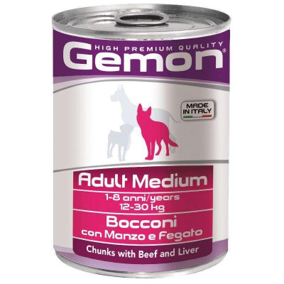 Gemon dog wet Medium Adult  шматочки з яловичиною та печінкою 415 гр