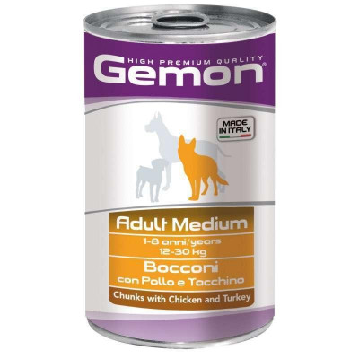 Gemon dog wet  Medium Adult  шматочки з куркою та індичкою  415 г