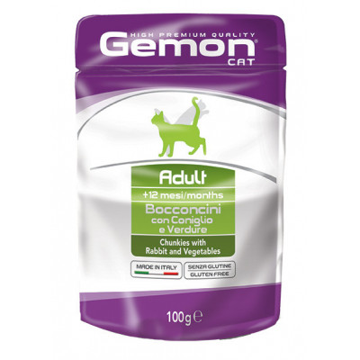 Gemon cat wet  Adult  шматочки з кроликом та овочами 100 гр*24шт
