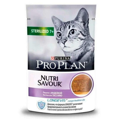 Вологий корм Purina Pro Plan Sterilised для стерилізованих кішок за 7 років, з індейкою 85г*24шт