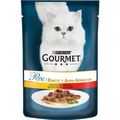 Вологий корм Gourmet (Гурме Дуо) Perle Duo для кішок із куркою і яловичиною 85 г*24 шт