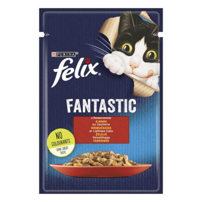 Вологий корм Felix Fantastic для кішок, з яловичиною в желе 85 г*26 шт
