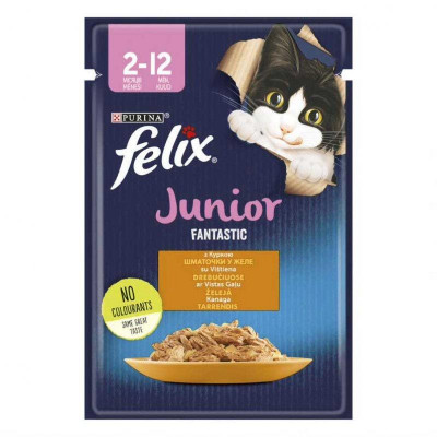 Вологий корм Felix Fantastic для котят, з куркою в желі 85g*26 шт