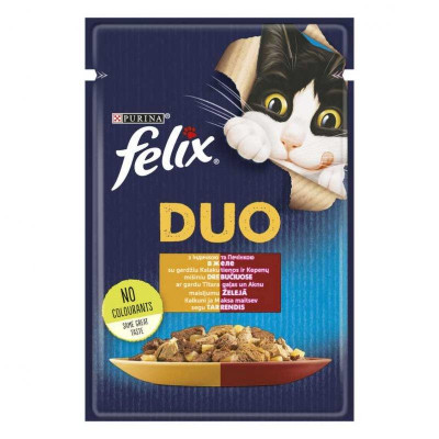 Вологий корм Felix Fantastic Duo для кішок, з індичкою та печінкою, у желе 85 г*26 шт.