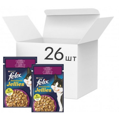 Вологий корм FELIX Sensations Jellies для котів, з качкою і шпинатом в желі  85г*26шт