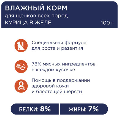 Вологий корм Клуб 4 лапи для цуценят, курка в желе 24*100 г