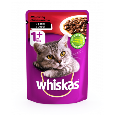 Вологий корм для кішок Whiskas яловичина в соусі 100 г*24 шт.