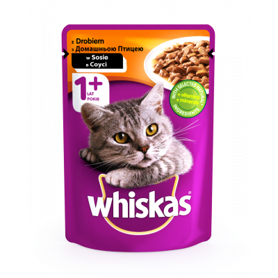 Вологий корм для котів Whiskas з домашнім птахом у соусі 100гро*24шт