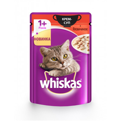 Вологий корм для котів Whiskas Крем-суп з гів'ядиною 85гро*28шт