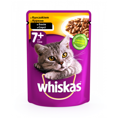 Вологий корм для котів віком від 7 років Whiskas з куркою 100гр*24шт