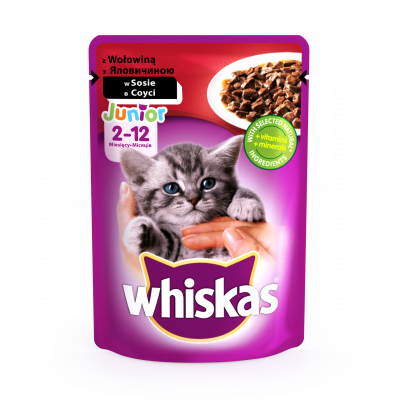 Влажный корм для котят Whiskas с говядиной в соусе 100гр*24шт