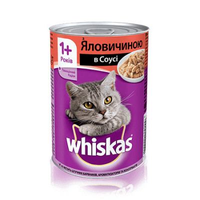 Вологий корм для котів Whiskas шматочки яловичини в соусі 400гр*12шт