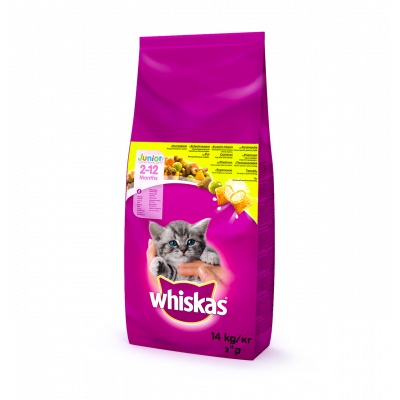 Сухий корм для котят Whiskas Junior подушечки з кремовою начинкою, з куркою 14 кг
