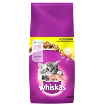 Сухий корм для котят Whiskas Junior подушечки з кремовою начинкою, з куркою 14 кг