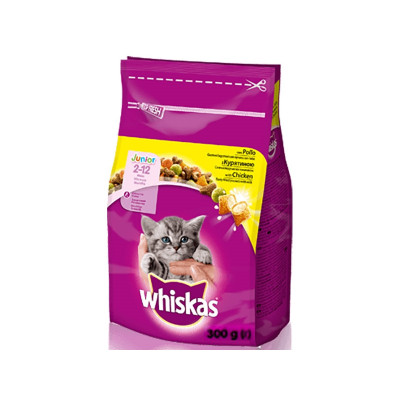 Сухий корм для котят Whiskas Junior подушечки з кремовою начинкою, з куркою 300 гр