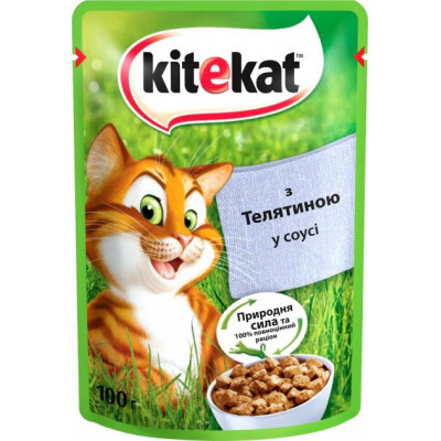 Вологий корм для котів Kitekat телятина в соусі 100гр*24шт
