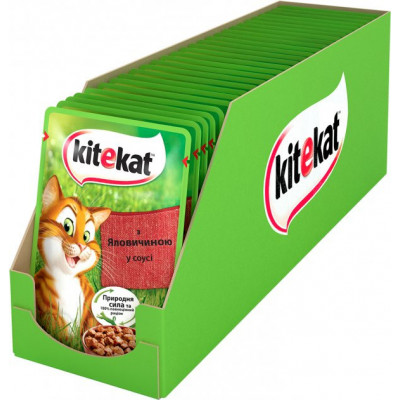 Вологий корм для котів Kitekat яловичина в соусі 100гр*24шт