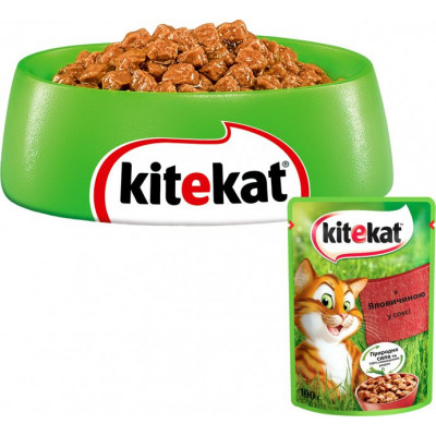 Вологий корм для котів Kitekat яловичина в соусі 100гр*24шт