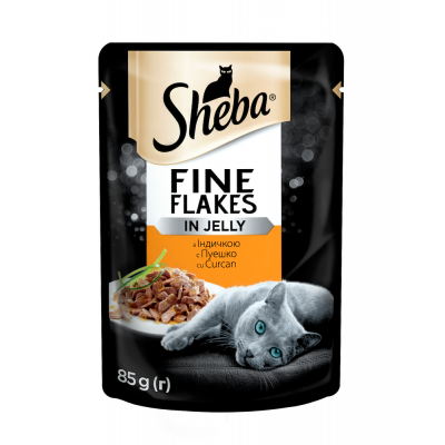 Вологий корм для котів Sheba Fine Flakes з індичкою в желі 85гр*12шт