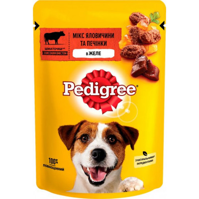 Вологий корм для собак Pedigree з гов'ядиною і печінкою в желі 100г*24шт