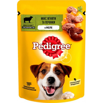 Вологий корм для собак Pedigree з ягням і печінкою в желе 100 г*24 шт.