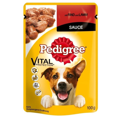 Вологий корм для собак Pedigree з яловичиною та ягням у соусі 100 г*24 шт.