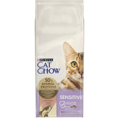 Сухий корм Purina Cat Chow Sensitive для дорослих кішок із чутливою шкірою та травленням з лососем 15 кг