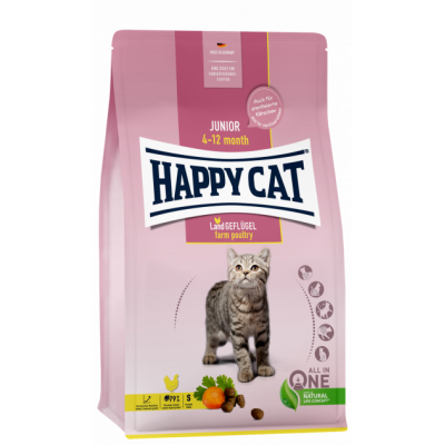 Сухий корм Happy Cat Junior Land Geflügel для молодих кішок від 4 місяців до 1 року зі смаком птиці, 10 кг