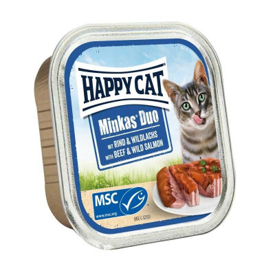 Вологий корм Happy Cat Minkas Duo (Хеппі Кет) з яловичиною та диким лососем 100 г*12 шт.