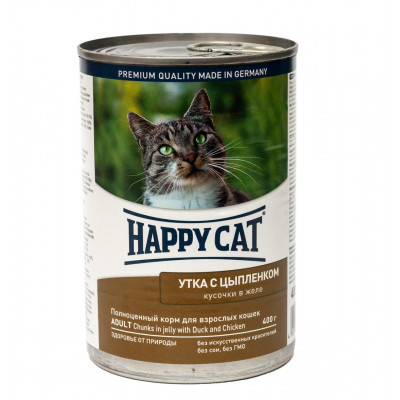 Вологий корм для кішок Happy Cat Ente&Huhn Gelee шматочки в соусі з качкою та курчам 400 г