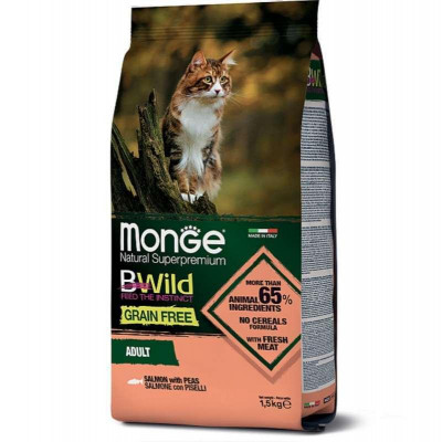 Сухий беззерновий корм для кішок Monge (Монж)cat BWild Grain free лосось 10 кг