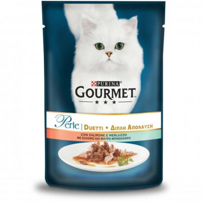 Вологий корм Gourmet (Гурме Дуо) Perle Duo для кішок із лососем і сайдою 85г*24 шт