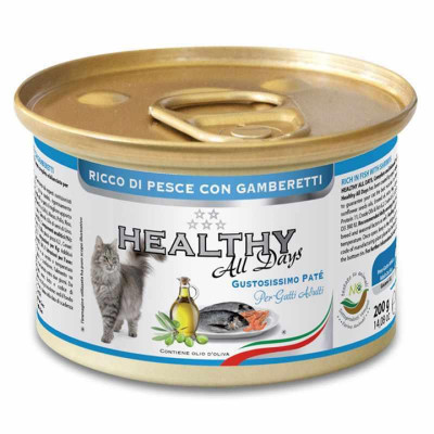 Вологий корм Healthy (Гелсі) All days — для котів з рибою і креветками (паштет) 200 г