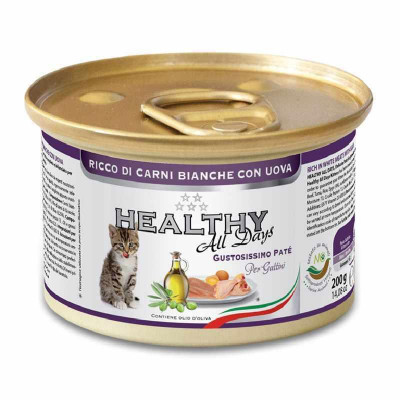 Вологий корм Healthy (Гелсі) All days — для кошенят з білим м'ясом і яйцями (паштет) 200 г