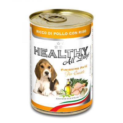 Вологий корм Healthy (Гелсі) alldays dog для цуценят, з куркою та рисом (паштет зі шматочками) 400 г