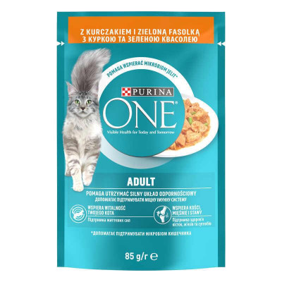Вологий корм для кішок Purina One з куркою і зеленою квасолею 85 г*24 шт.