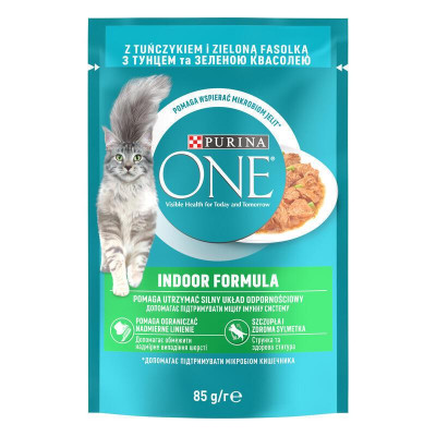 Вологий корм для кішок, що живуть у приміщенні Purina One INDOOR FORMULA з тунцем і зеленою квасолею 85 г*24 шт.