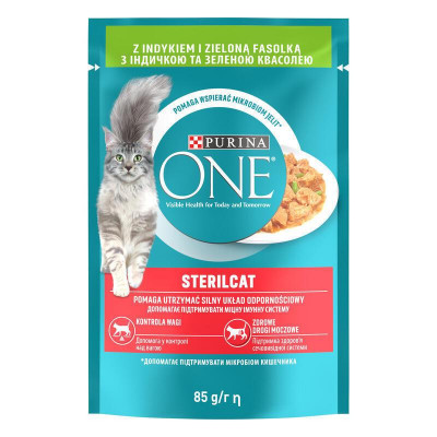 Вологий корм для стерилізованих кішок Purina One STERIL CAT з індичкою і зеленою квасолею 85 г*24 шт.